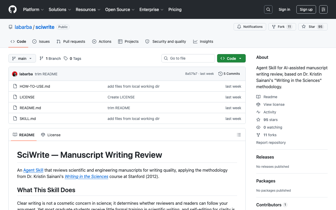 sciwrite GitHub 頁面截圖